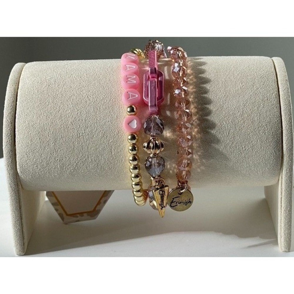 Erimish Mama Bracelet Stack Pink Gold Beaded Stretch Set NWT - Picture 3 of 8